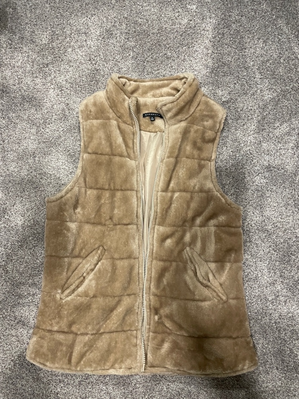 Staccato Taupe Faux-Fur Quilted Sleeveless Vest